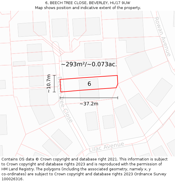 6, BEECH TREE CLOSE, BEVERLEY, HU17 9UW: Plot and title map