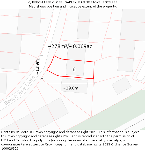 6, BEECH TREE CLOSE, OAKLEY, BASINGSTOKE, RG23 7EF: Plot and title map