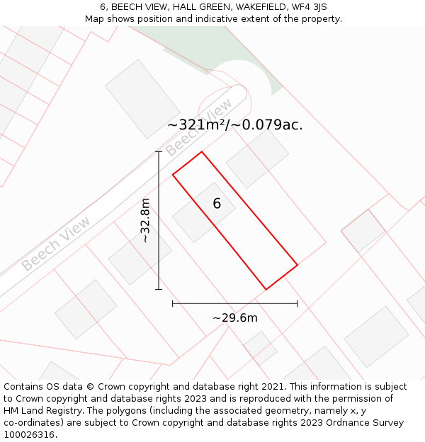 6, BEECH VIEW, HALL GREEN, WAKEFIELD, WF4 3JS: Plot and title map