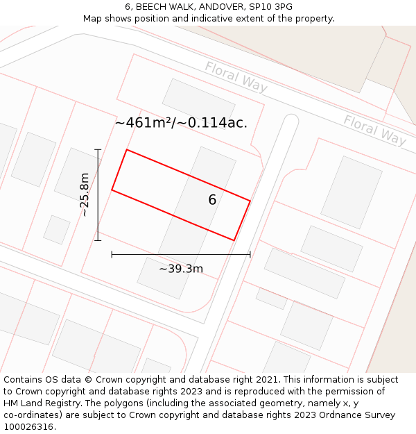 6, BEECH WALK, ANDOVER, SP10 3PG: Plot and title map