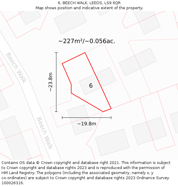 6, BEECH WALK, LEEDS, LS9 6QR: Plot and title map