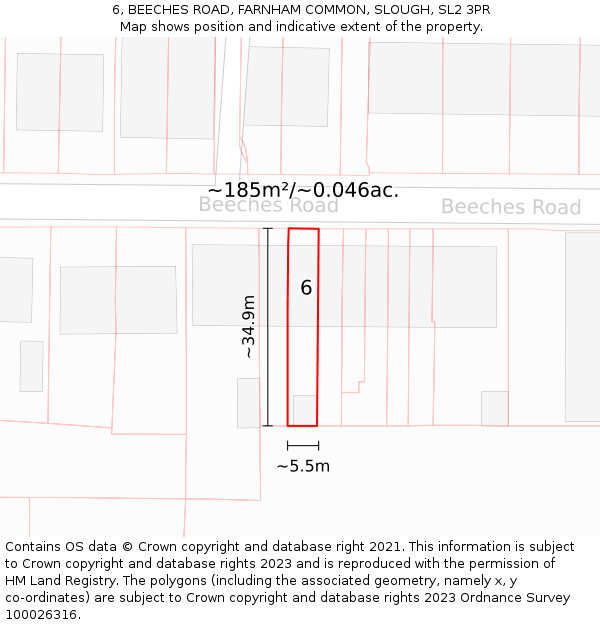 6, BEECHES ROAD, FARNHAM COMMON, SLOUGH, SL2 3PR: Plot and title map