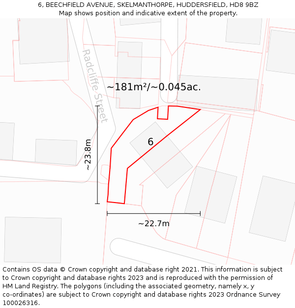 6, BEECHFIELD AVENUE, SKELMANTHORPE, HUDDERSFIELD, HD8 9BZ: Plot and title map