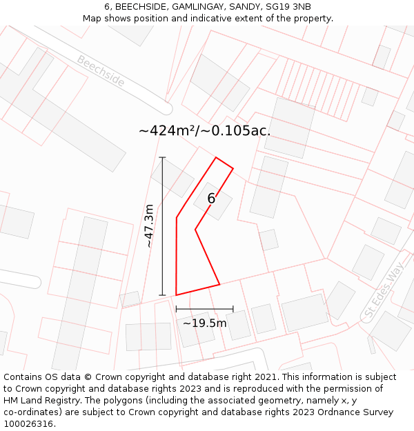 6, BEECHSIDE, GAMLINGAY, SANDY, SG19 3NB: Plot and title map