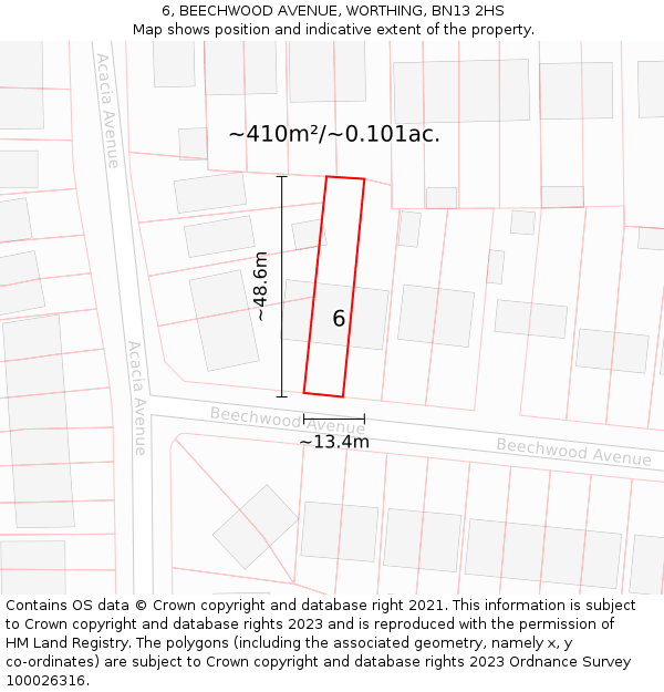 6, BEECHWOOD AVENUE, WORTHING, BN13 2HS: Plot and title map