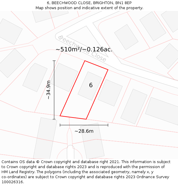 6, BEECHWOOD CLOSE, BRIGHTON, BN1 8EP: Plot and title map