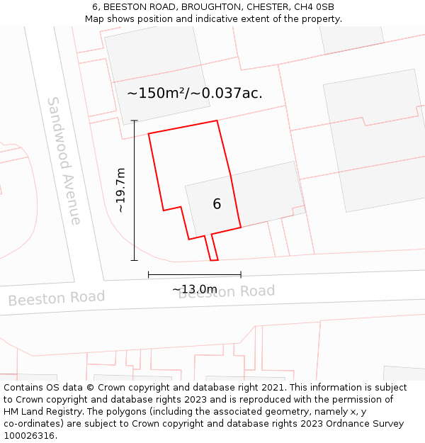 6, BEESTON ROAD, BROUGHTON, CHESTER, CH4 0SB: Plot and title map