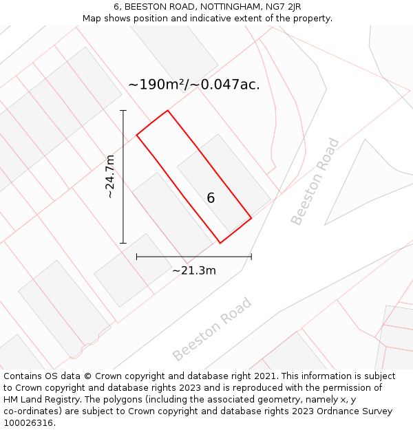 6, BEESTON ROAD, NOTTINGHAM, NG7 2JR: Plot and title map