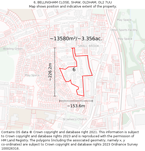 6, BELLINGHAM CLOSE, SHAW, OLDHAM, OL2 7UU: Plot and title map