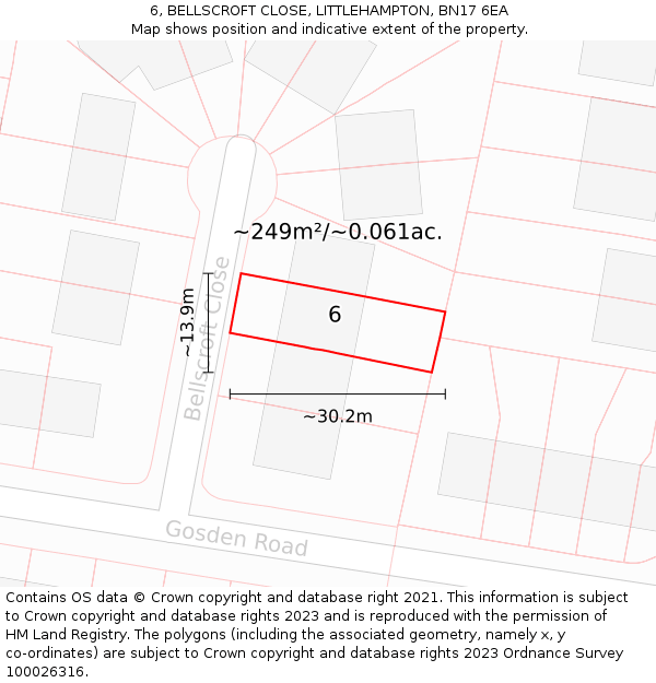 6, BELLSCROFT CLOSE, LITTLEHAMPTON, BN17 6EA: Plot and title map