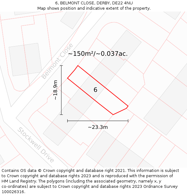 6, BELMONT CLOSE, DERBY, DE22 4NU: Plot and title map