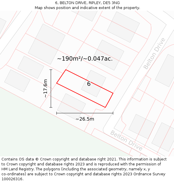 6, BELTON DRIVE, RIPLEY, DE5 3NG: Plot and title map
