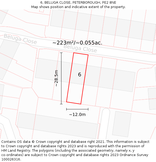 6, BELUGA CLOSE, PETERBOROUGH, PE2 8NE: Plot and title map