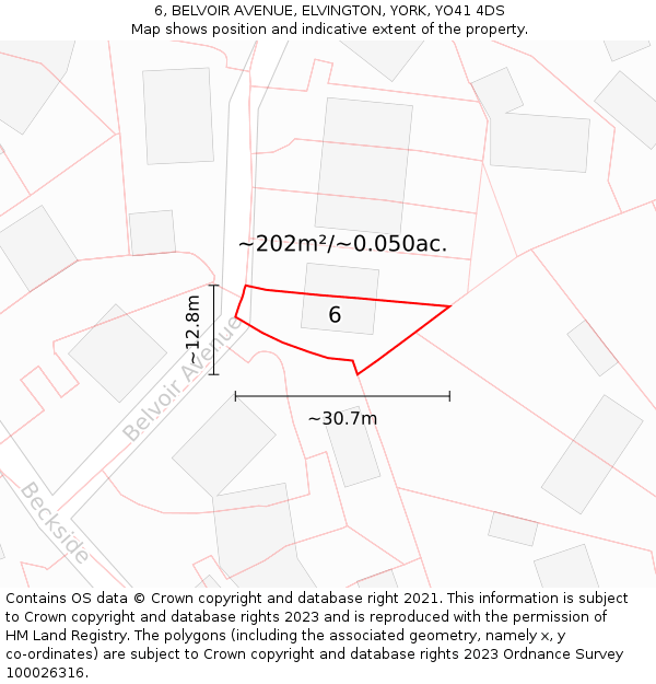 6, BELVOIR AVENUE, ELVINGTON, YORK, YO41 4DS: Plot and title map