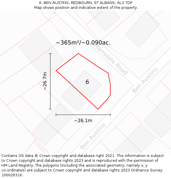 6, BEN AUSTINS, REDBOURN, ST ALBANS, AL3 7DP: Plot and title map