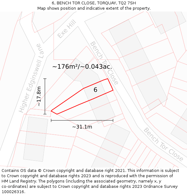6, BENCH TOR CLOSE, TORQUAY, TQ2 7SH: Plot and title map