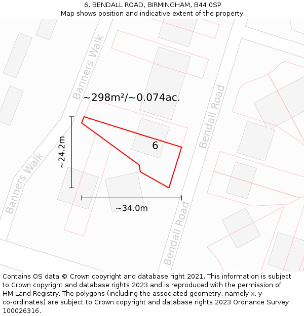 6, BENDALL ROAD, BIRMINGHAM, B44 0SP: Plot and title map