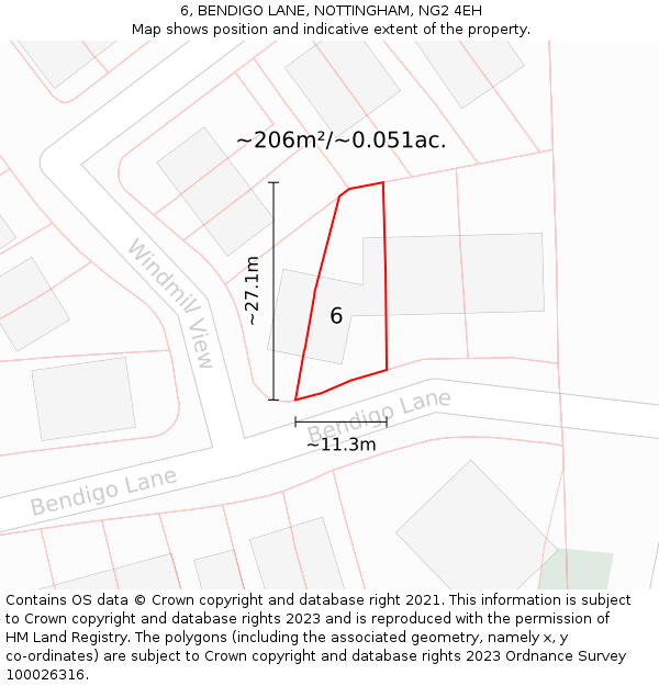 6, BENDIGO LANE, NOTTINGHAM, NG2 4EH: Plot and title map