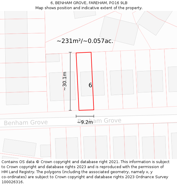 6, BENHAM GROVE, FAREHAM, PO16 9LB: Plot and title map