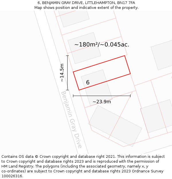 6, BENJAMIN GRAY DRIVE, LITTLEHAMPTON, BN17 7FA: Plot and title map