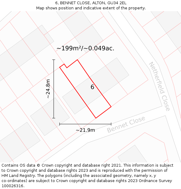 6, BENNET CLOSE, ALTON, GU34 2EL: Plot and title map