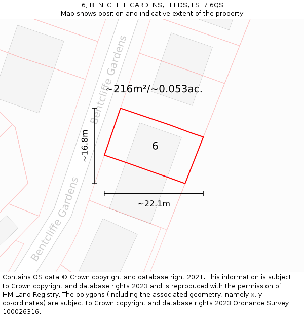 6, BENTCLIFFE GARDENS, LEEDS, LS17 6QS: Plot and title map
