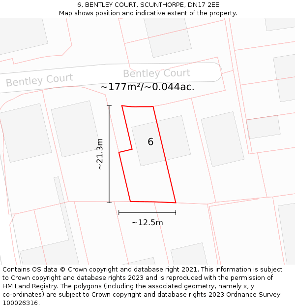 6, BENTLEY COURT, SCUNTHORPE, DN17 2EE: Plot and title map