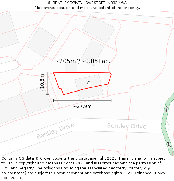 6, BENTLEY DRIVE, LOWESTOFT, NR32 4WA: Plot and title map