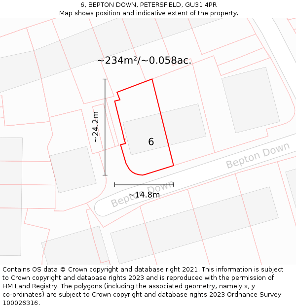 6, BEPTON DOWN, PETERSFIELD, GU31 4PR: Plot and title map