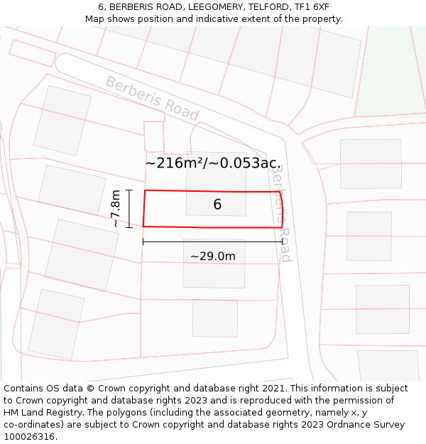 6, BERBERIS ROAD, LEEGOMERY, TELFORD, TF1 6XF: Plot and title map
