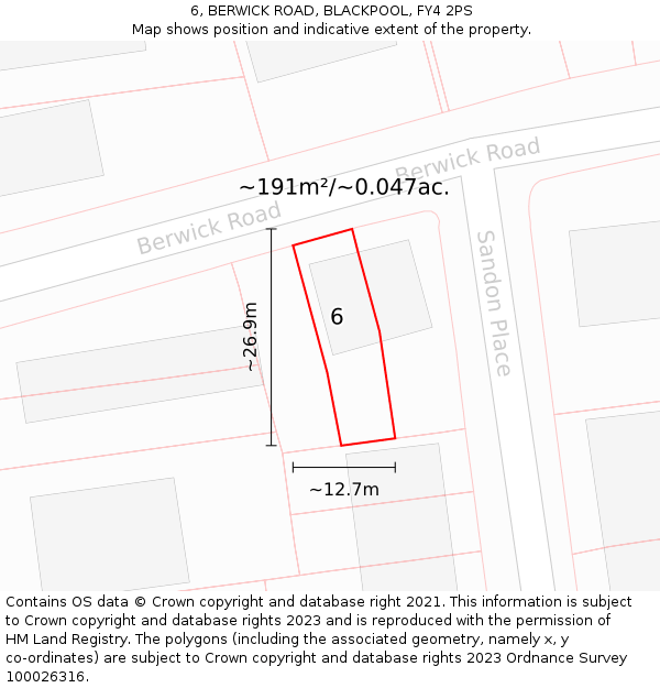 6, BERWICK ROAD, BLACKPOOL, FY4 2PS: Plot and title map