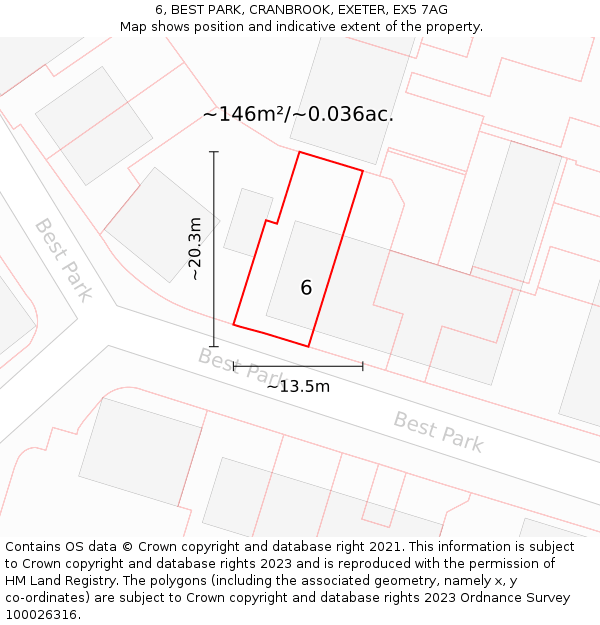 6, BEST PARK, CRANBROOK, EXETER, EX5 7AG: Plot and title map