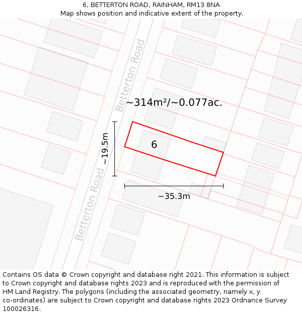 6, BETTERTON ROAD, RAINHAM, RM13 8NA: Plot and title map
