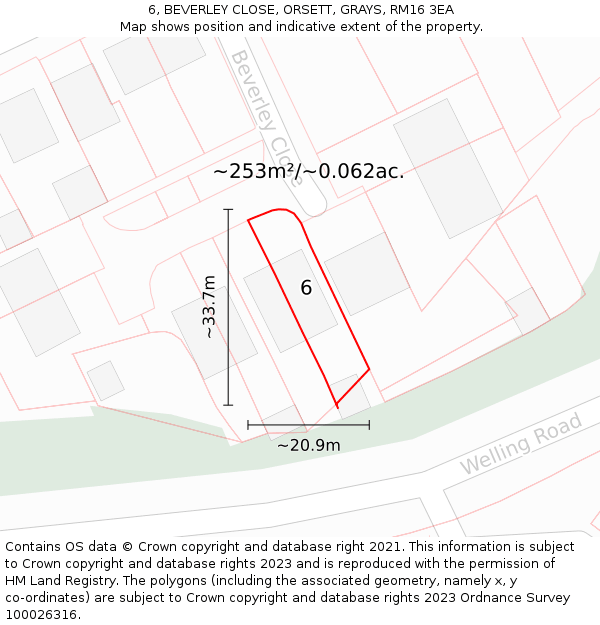 6, BEVERLEY CLOSE, ORSETT, GRAYS, RM16 3EA: Plot and title map