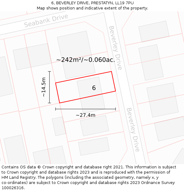6, BEVERLEY DRIVE, PRESTATYN, LL19 7PU: Plot and title map