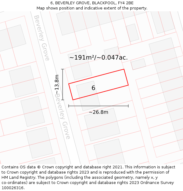 6, BEVERLEY GROVE, BLACKPOOL, FY4 2BE: Plot and title map