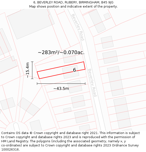6, BEVERLEY ROAD, RUBERY, BIRMINGHAM, B45 9JG: Plot and title map