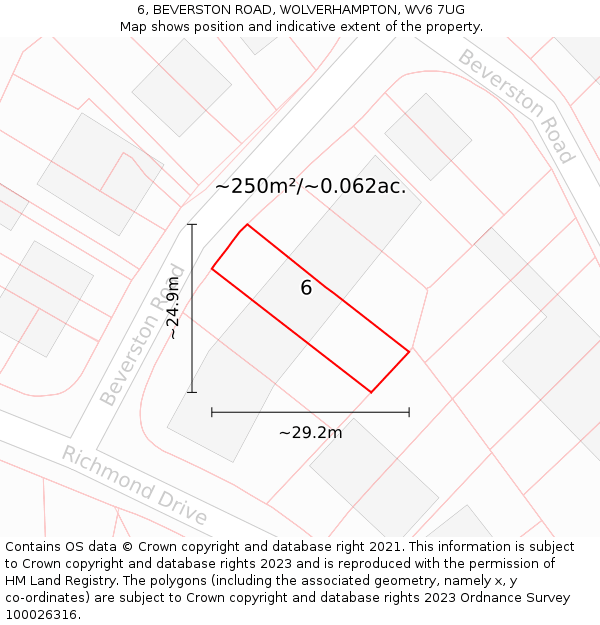 6, BEVERSTON ROAD, WOLVERHAMPTON, WV6 7UG: Plot and title map
