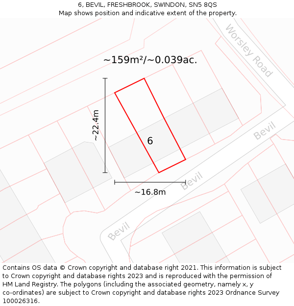6, BEVIL, FRESHBROOK, SWINDON, SN5 8QS: Plot and title map