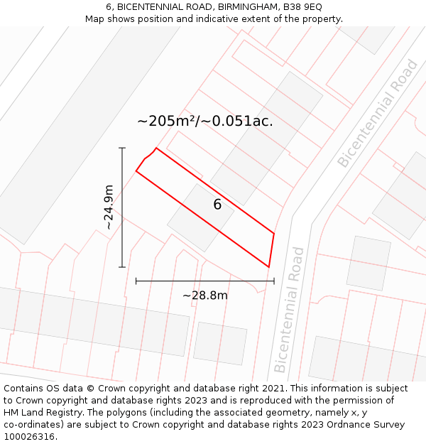 6, BICENTENNIAL ROAD, BIRMINGHAM, B38 9EQ: Plot and title map