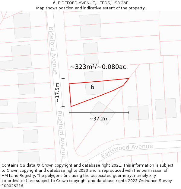 6, BIDEFORD AVENUE, LEEDS, LS8 2AE: Plot and title map