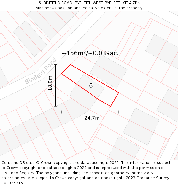 6, BINFIELD ROAD, BYFLEET, WEST BYFLEET, KT14 7PN: Plot and title map