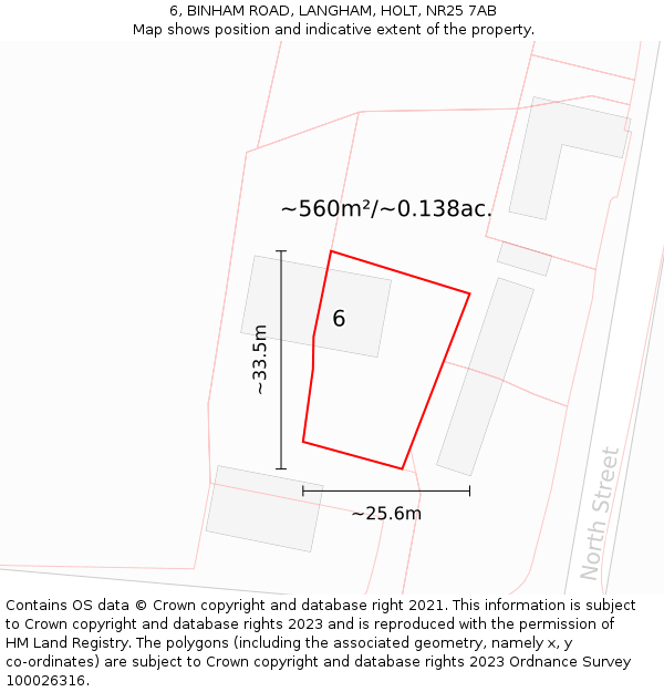 6, BINHAM ROAD, LANGHAM, HOLT, NR25 7AB: Plot and title map