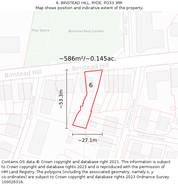 6, BINSTEAD HILL, RYDE, PO33 3RR: Plot and title map