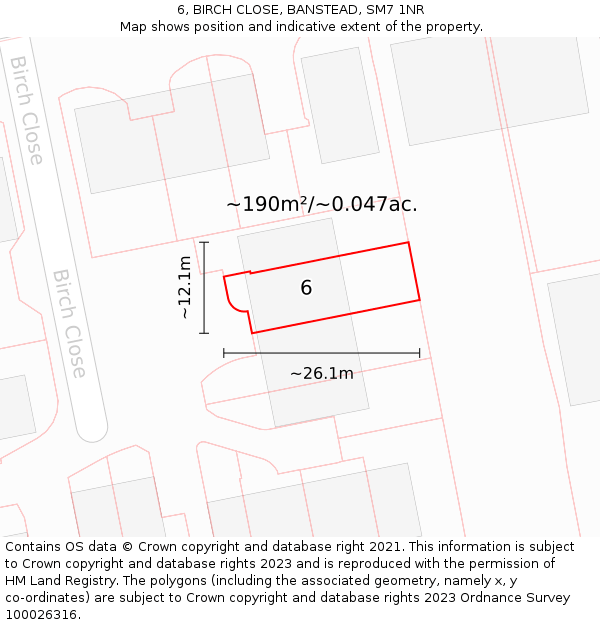 6, BIRCH CLOSE, BANSTEAD, SM7 1NR: Plot and title map