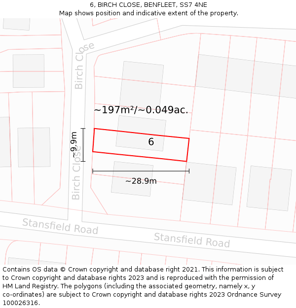 6, BIRCH CLOSE, BENFLEET, SS7 4NE: Plot and title map