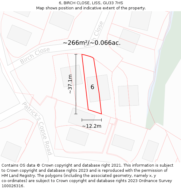 6, BIRCH CLOSE, LISS, GU33 7HS: Plot and title map