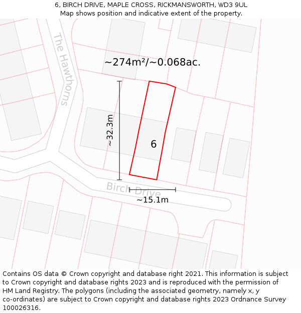 6, BIRCH DRIVE, MAPLE CROSS, RICKMANSWORTH, WD3 9UL: Plot and title map