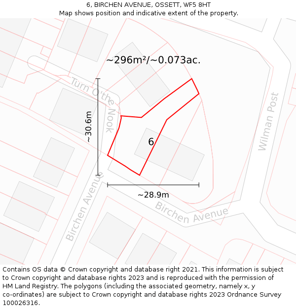 6, BIRCHEN AVENUE, OSSETT, WF5 8HT: Plot and title map