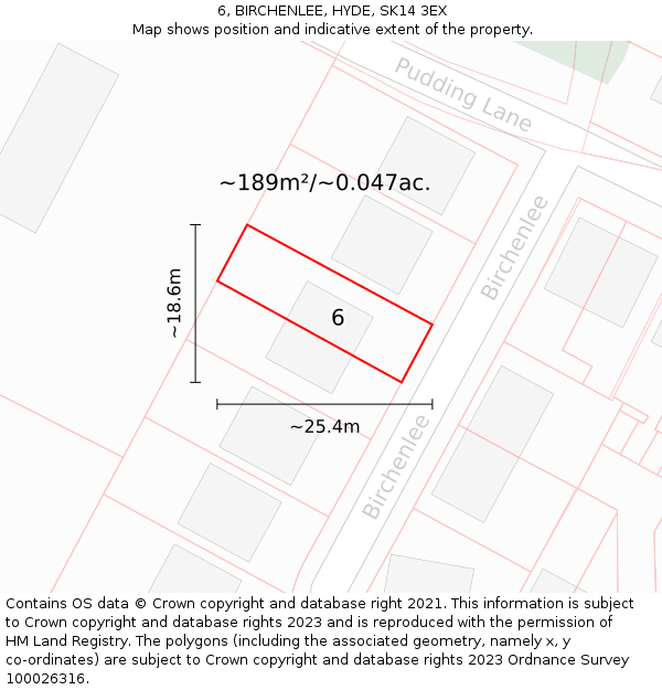 6, BIRCHENLEE, HYDE, SK14 3EX: Plot and title map